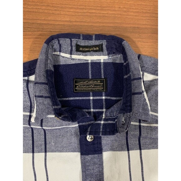 Eddie Bauer Shirt Mens Medium Blue Plaid Flannel Vintage Mckinley Cloth READ - Picture 2 of 8